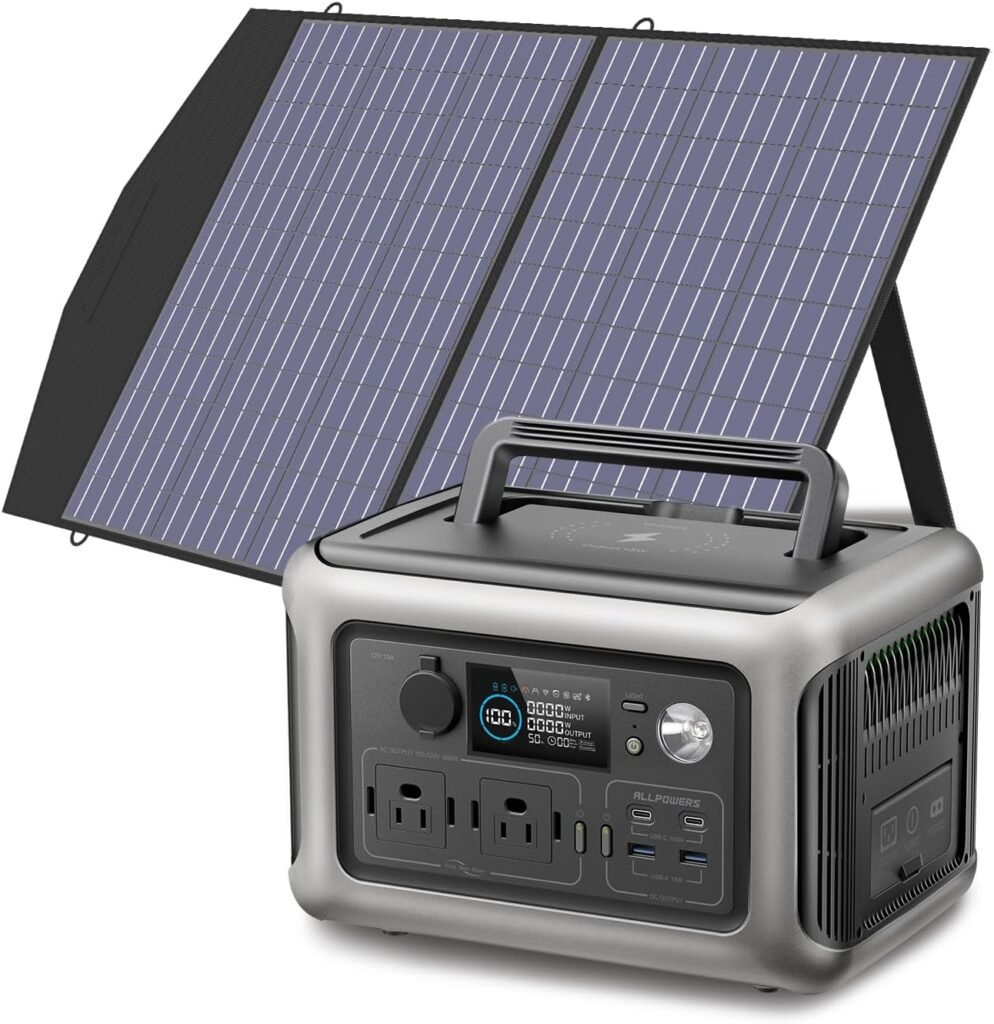 ALLPOWERS R600 Portable Power Station with SP027 solar panel included, 600W 299Wh LiFePO4 Solar Generator with 100W Solar Charger, UPS Battery Backup, MPPT Solar Power for Camping RVs Home