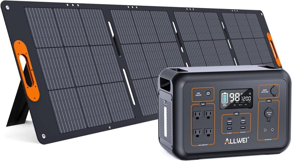 ALLWEI Outdoor Solar Generator 500W(Peak 1000W) with 100W Portable Solar Panel, 461Wh Portable Power Station, PD60W USB-C, 2 110V AC Outlet, Home Battery Backup for Camping RV Fishing Emergency