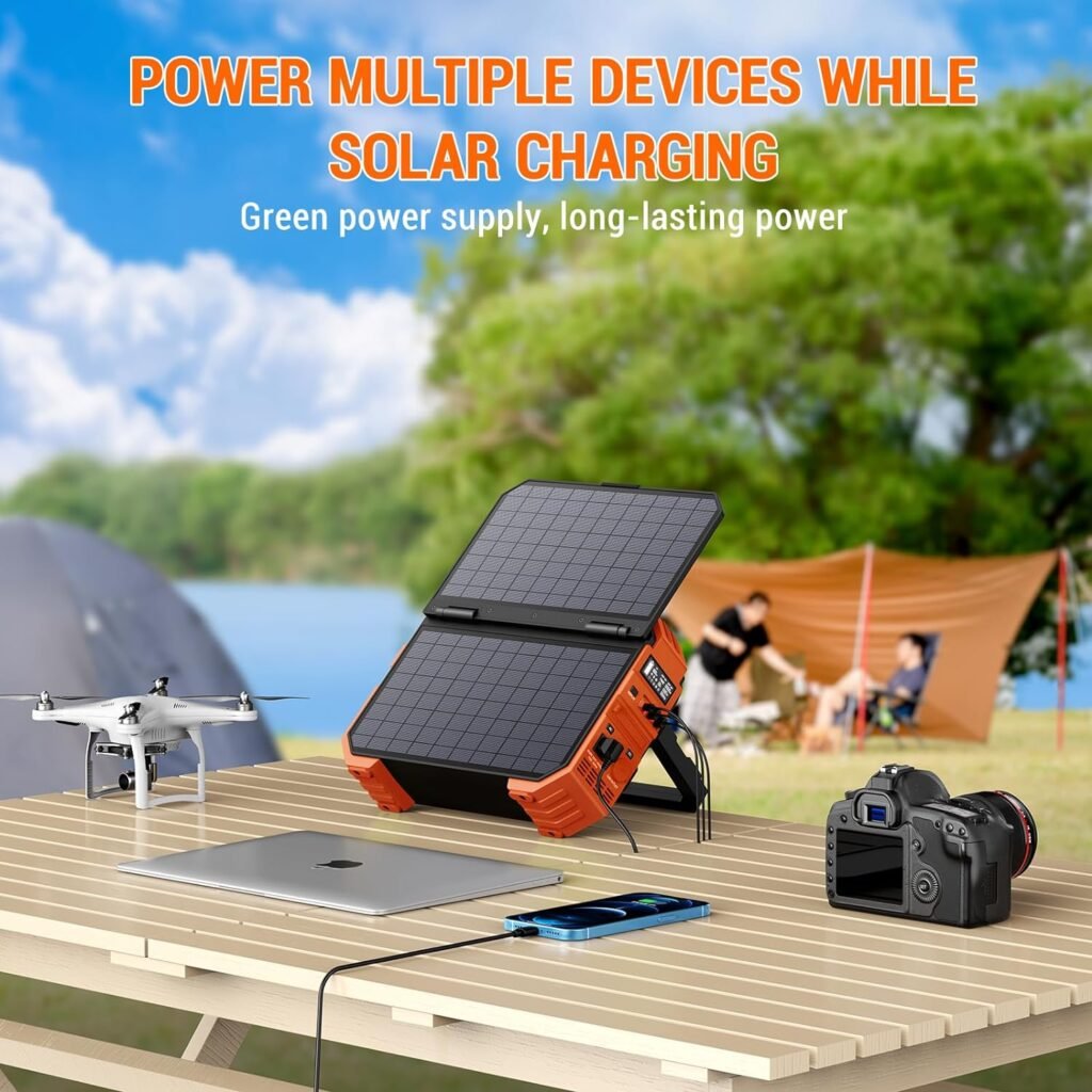 BROWEY Portable Power Station with 30W Solar Panel, 614.4Wh LiFePO4 Battery Backup, 110V/600W(Peak 1200W) Pure Sine Wave AC Outlet, Solar Generator for Outdoor Camping, RV Travel, Home Use