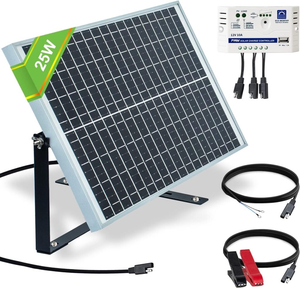 ECO-Worthy 25 Watts 12V Off Grid Solar Panel SAE Connector Kit: Waterproof 25W Solar Panel + Adjustable Mount Bracket + SAE Connection Cable +10A Charge Controller for Car RV Marine Boat 12V Battery