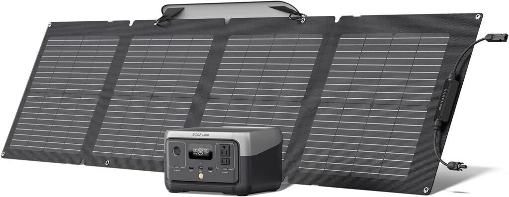 EF ECOFLOW Solar Generator RIVER 2 256Wh LiFePO4 Battery with 110W Solar Panel, Portable Power Station for Home Backup Outdoors Camping RV Emergency