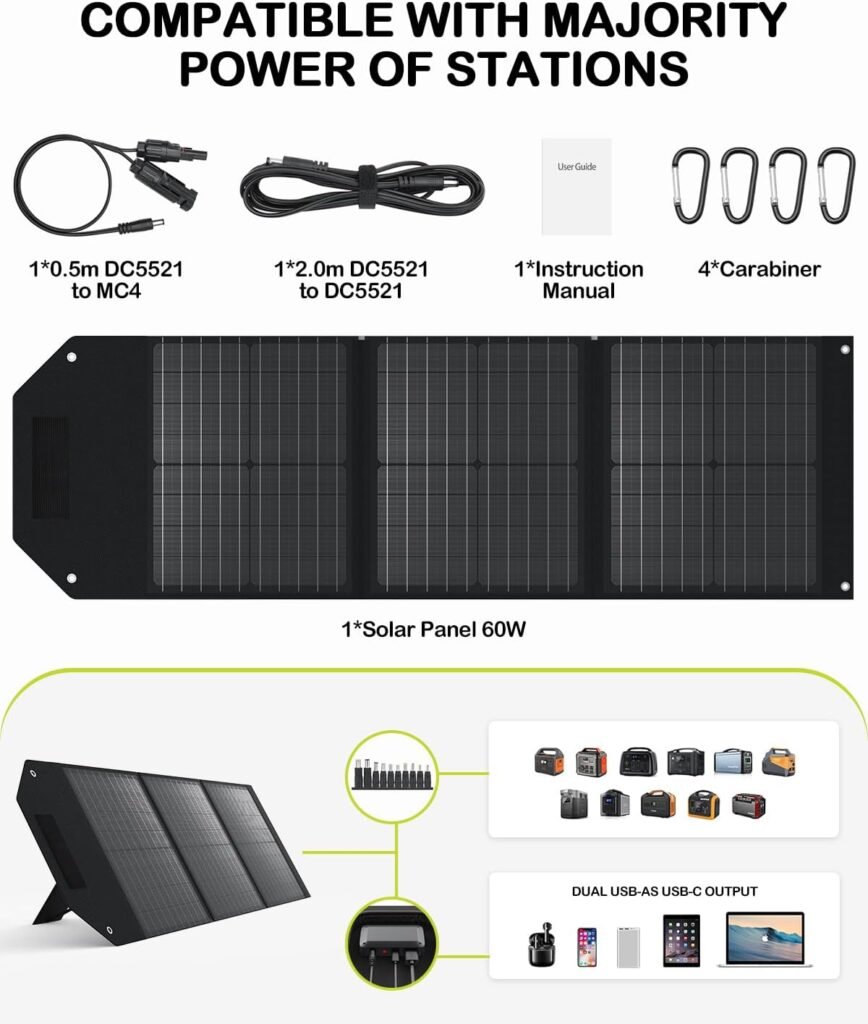 MARBERO 30W Foldable Solar Panel Portable Solar Charger with 12V QC3.0 USB, Type C, DC Output for Portable Power Station, Power Bank, Phone, Laptop, RV, Boat Trip, Camping, Power Outage