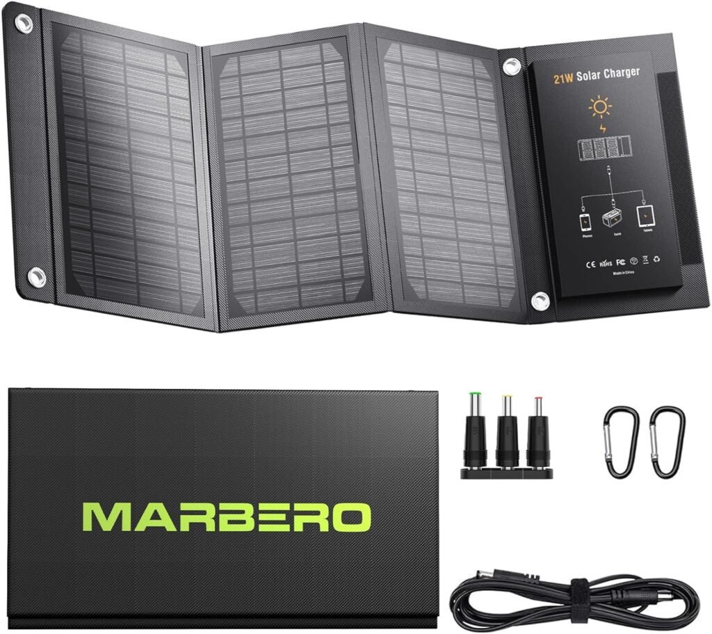 MARBERO 30W Solar Panel, Foldable Solar Panel Battery Charger for Portable Power Station Generator, iPhone, Ipad, Laptop, QC3.0 USB Ports  DC Output(10 Connectors) for Outdoor Camping Van RV Trip