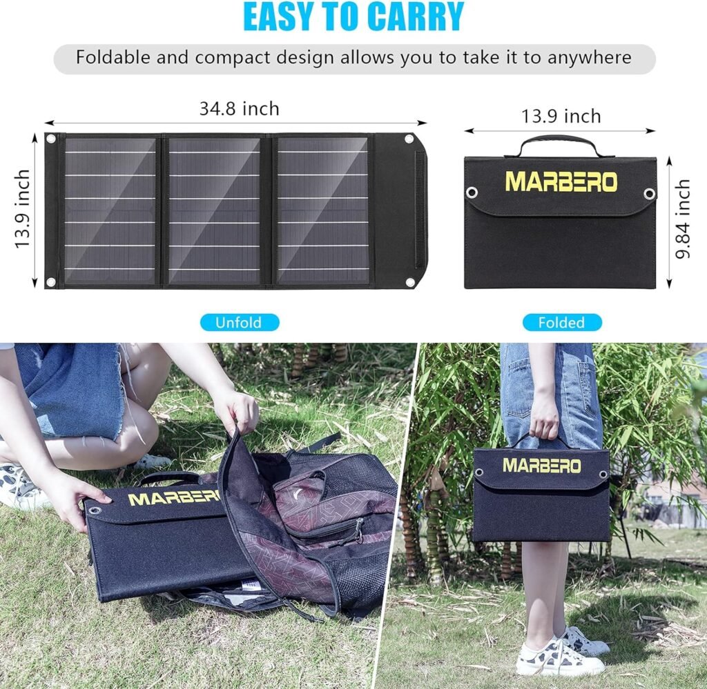 MARBERO 30W Solar Panel, Foldable Solar Panel Battery Charger for Portable Power Station Generator, iPhone, Ipad, Laptop, QC3.0 USB Ports  DC Output(10 Connectors) for Outdoor Camping Van RV Trip