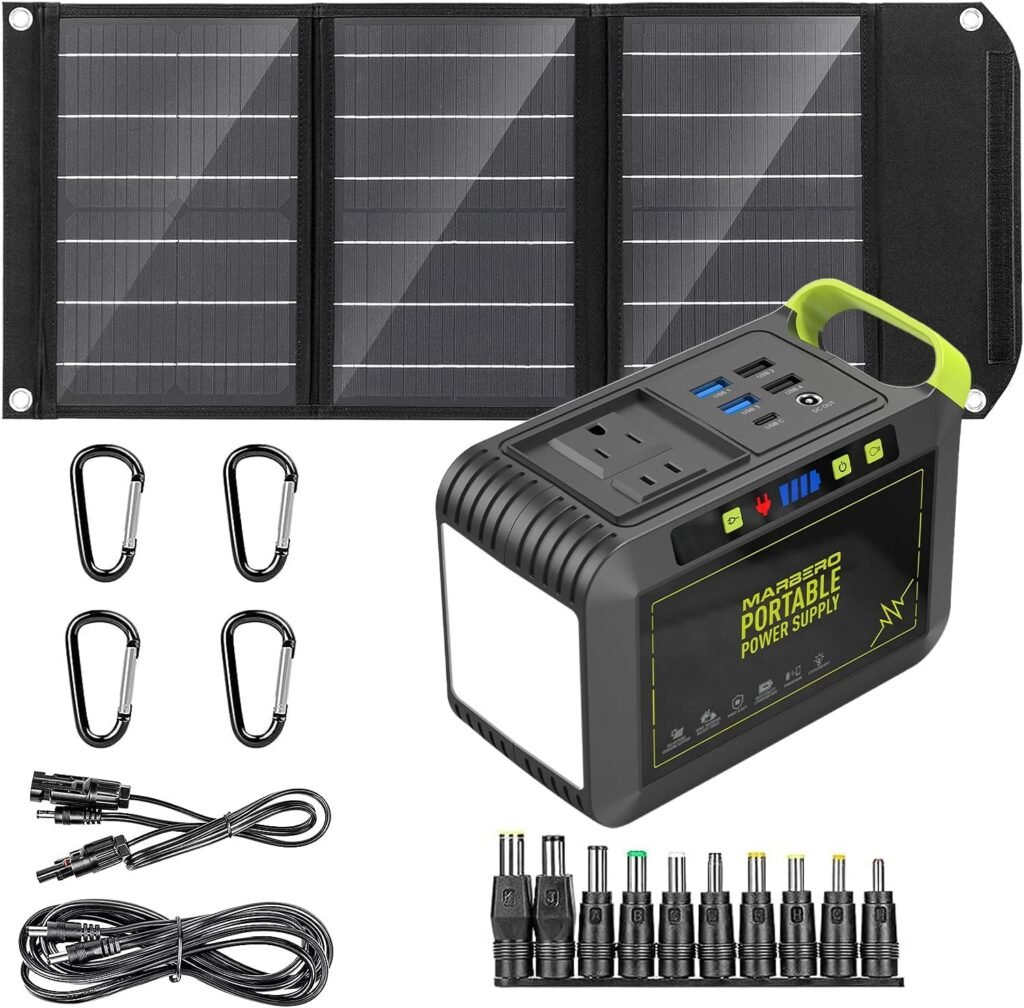 MARBERO Portable Power Station with Solar Panel Kit Solar Generator Included 110V Laptop Charger for Outdoor Home Camping Emergency RV