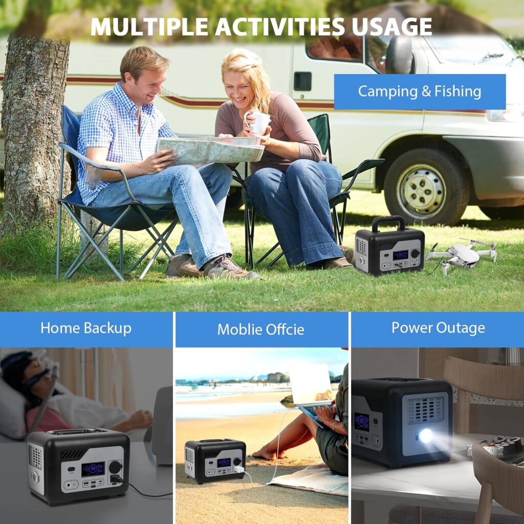 ODEER Portable Power Station, 285Wh Portable Solar Generator Portable Power Station 300W with AC Input, 2*DC 120W Output, 2* USB-A Output, LED Light for Outdoor Camping