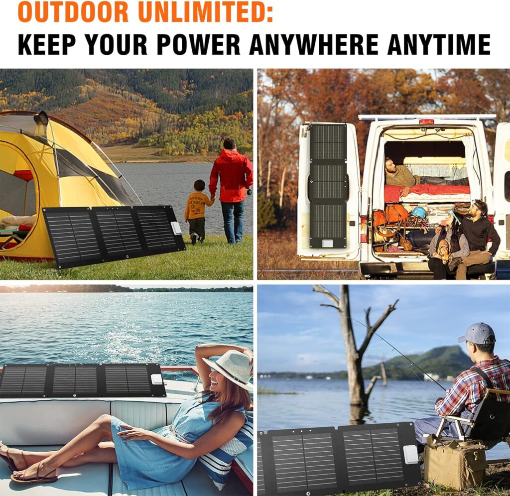 Portable Solar Panel 40W, Foldable Solar Charger for Outdoor Solar Generator Power Station, Adjustable Kickstand,10 in 1 Connectors,DC to DC Cable,USB QC3.0 Output for Camping RV Road Trip Adventure