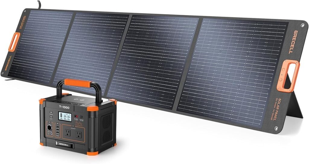 Solar Generator 1000W with Solar Panel 200W, GRECELL Portable Power Station 999Wh, 60W USB-C PD Output, 110V Lithium Battery Pack Kit for Outdoor Camping Travel Home (Peak 2000W)