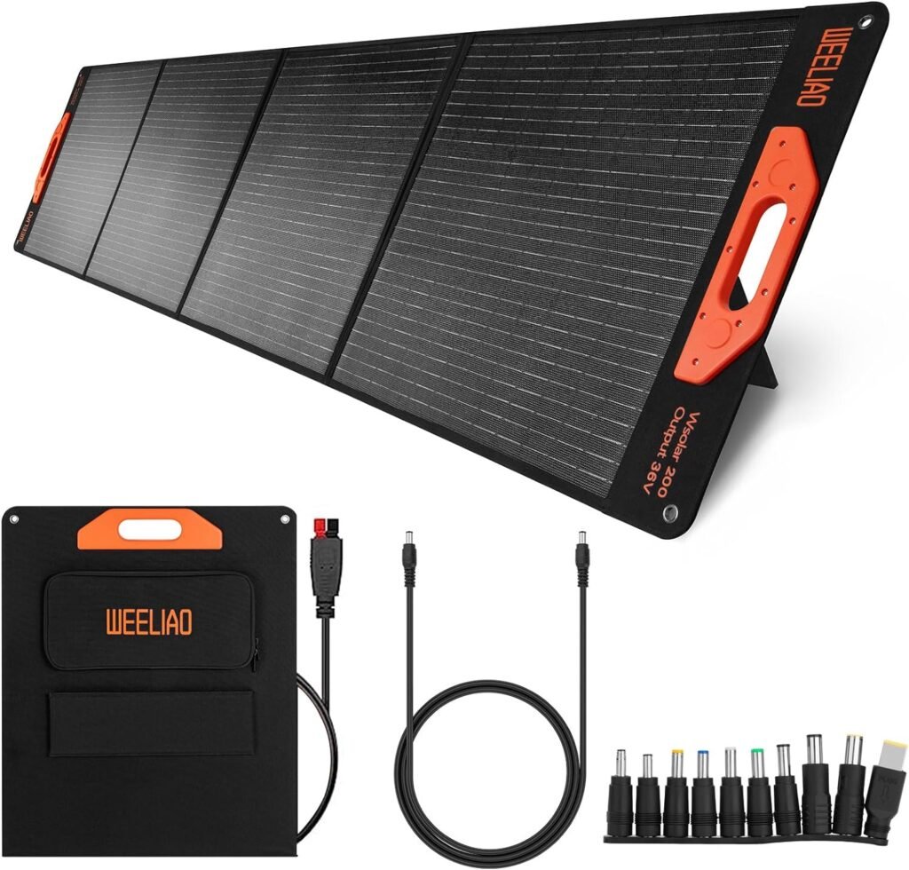 Solar Panel 36V 200W for Power Station Portable Solar Panel with 10 Connectors Waterproof Foldable Mono Solar Cell Solar Charger for Power Bank, Power Supply, Laptop,Phone, Camping, Off Grid Living