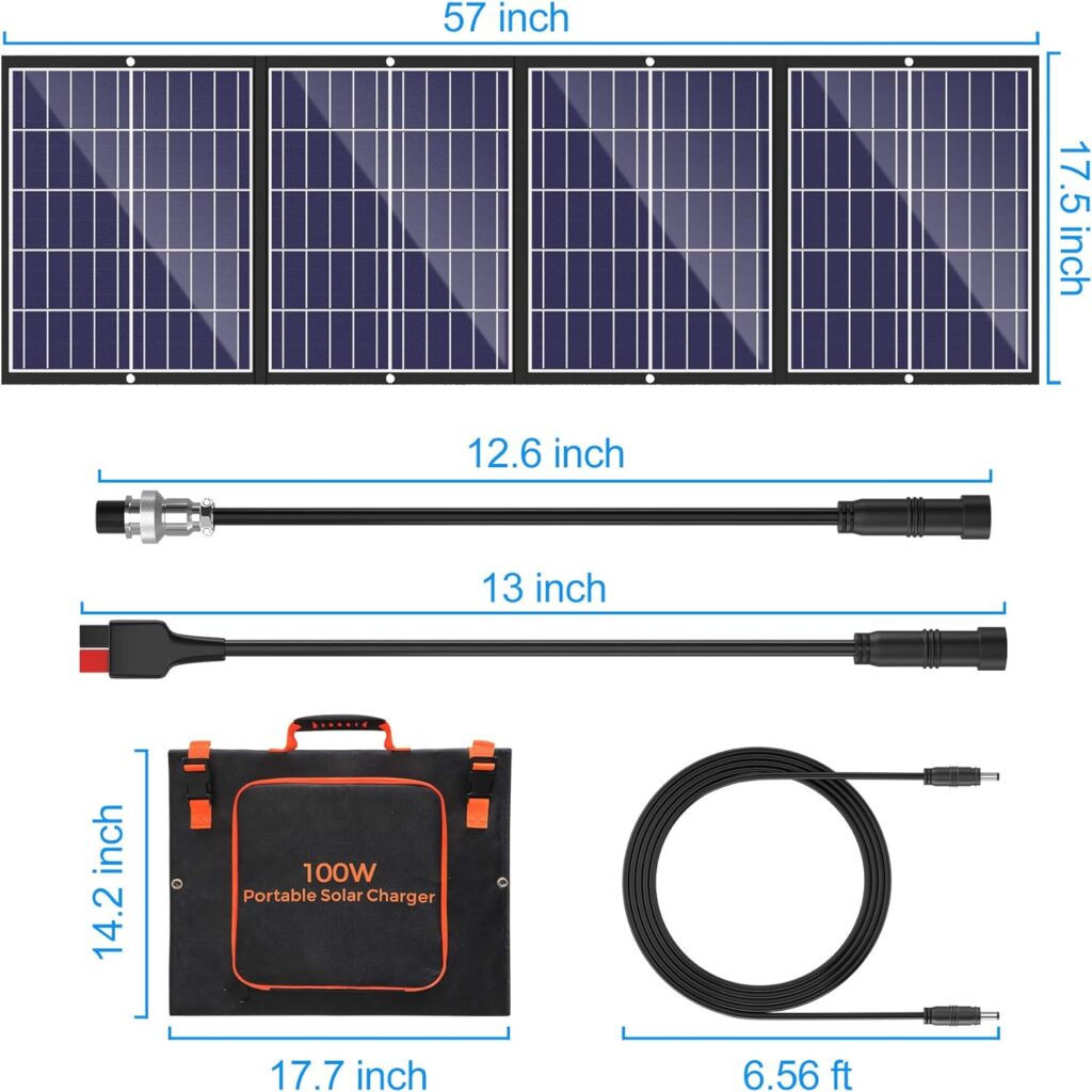 100W Portable Solar Panel Kit with Stand Foldable Solar Panel Charger for Jackery Power Station, 8mm Goal Zero Yeti Power Station, Suaoki Portable Generator, Phones, Laptop, with QC 3.0 USB DC Ports