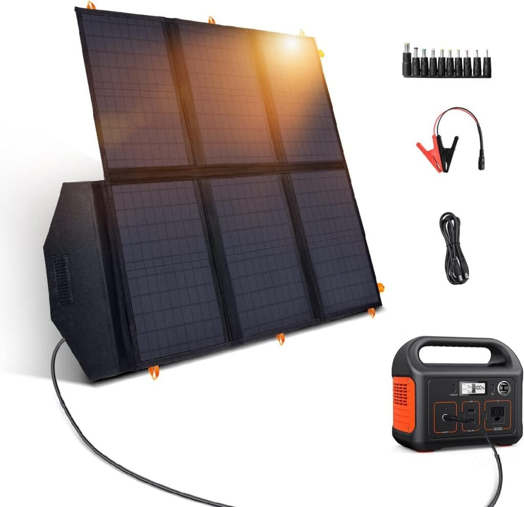 60W Portable Solar Panels,Foldable Solar Panel Charger with Fast Charging QC3.0 USB-A PD3.0 USB-C DC Output,Waterproof Solar Generator for 100-500W Power Station Camping Hiking RV(Without Generator)