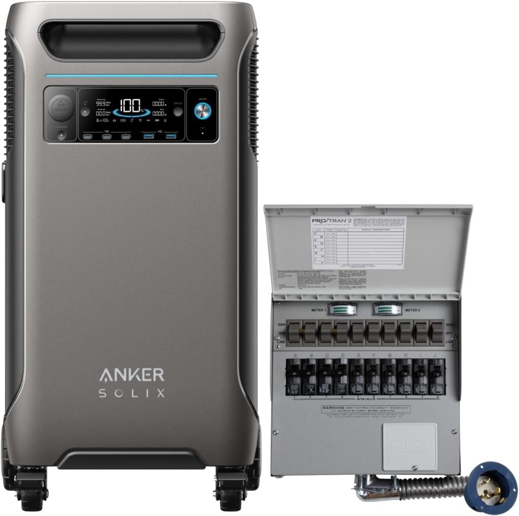 Anker SOLIX F3800 120V/240V Home Backup Kit, 3840Wh Portable Power Station with Transfer Switch Kit, 6000W AC Output, Solar Generator for Home Use, RV, Emergencies, Power Outages, Outdoor Camping