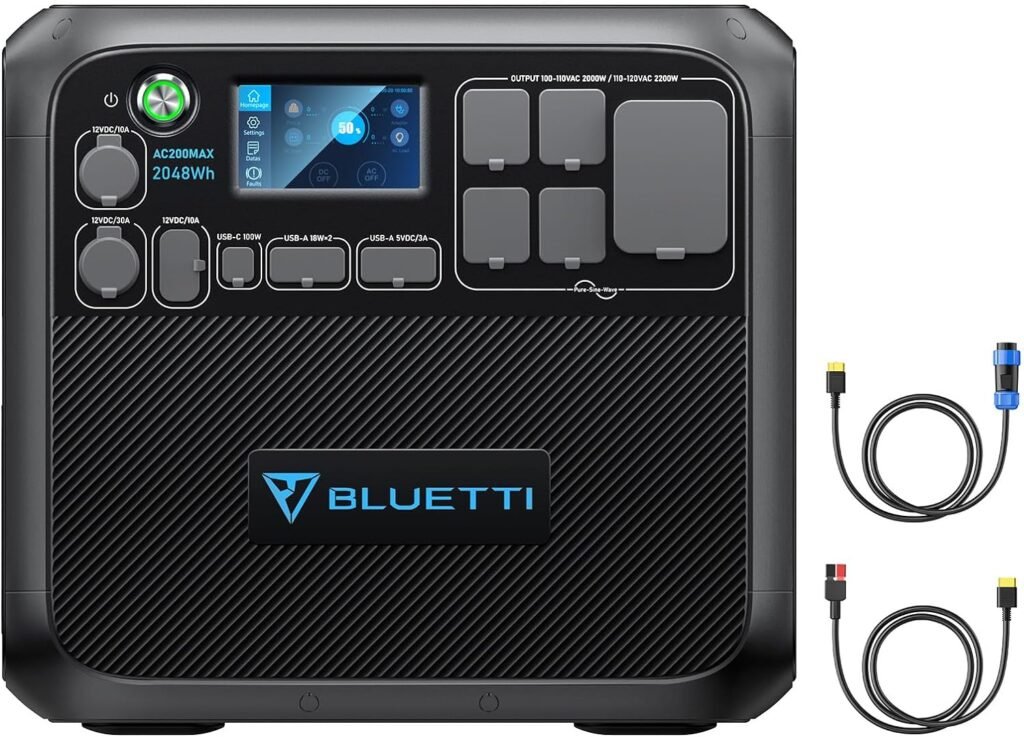 BLUETTI Portable Power Station AC200MAX, 2048Wh LiFePO4 Battery Backup, Expandable to 8192Wh w/ 5 2200W AC Outlets (4800W Peak), Solar Generator for Camping, Home Use, Blackout (30A RV Cable Included)