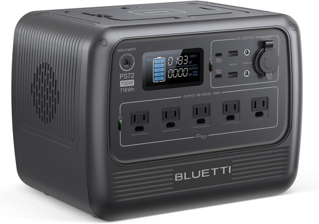 BLUETTI Portable Power Station PS72, 716Wh LiFePO4 Battery Backup w/ 5 700W AC Outlets (1,400W Peak), 100W Type-C, Solar Generator for Outdoor Camping, Off-Grid Living, Emergency Backup