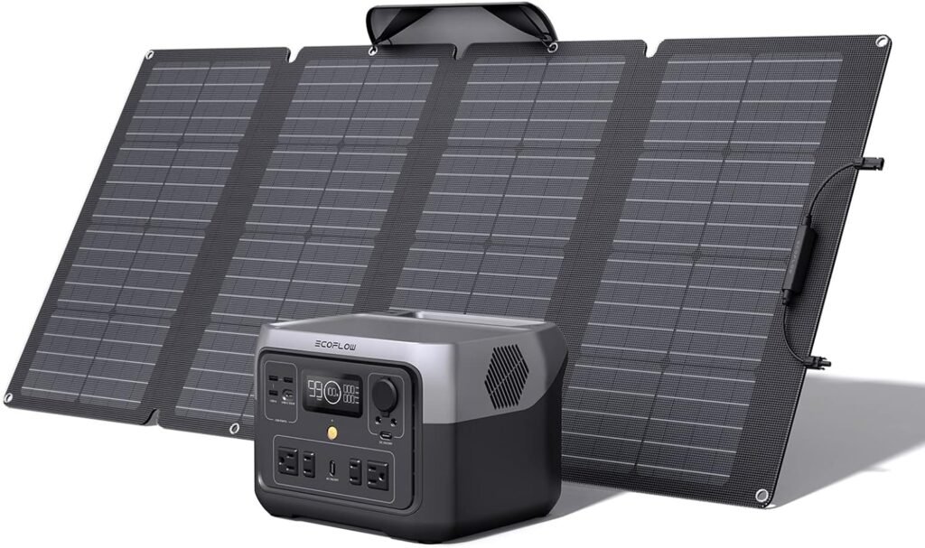 EF ECOFLOW RIVER 2 Max Solar Generator 512Wh Long-life LiFePO4 Portable Power Station 160W Solar Panel for Home Backup Power, Camping  RVs 100% Charged in 60m with 3000+ Cycles  Up to 1000W Output