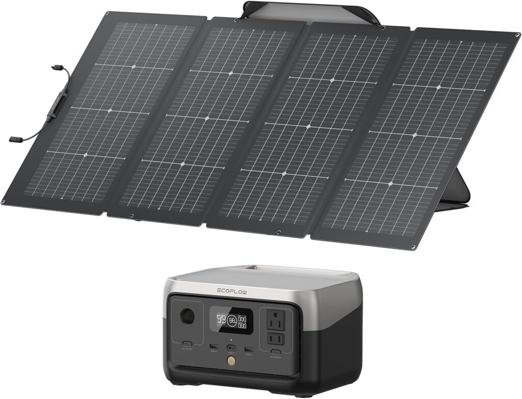 EF ECOFLOW Solar Generator 256Wh RIVER 2 with 220W Solar Panel LiFePO4 Battery, Up to 600W AC Outlets, Portable Power Station for Outdoor Camping/RVs/Home Use