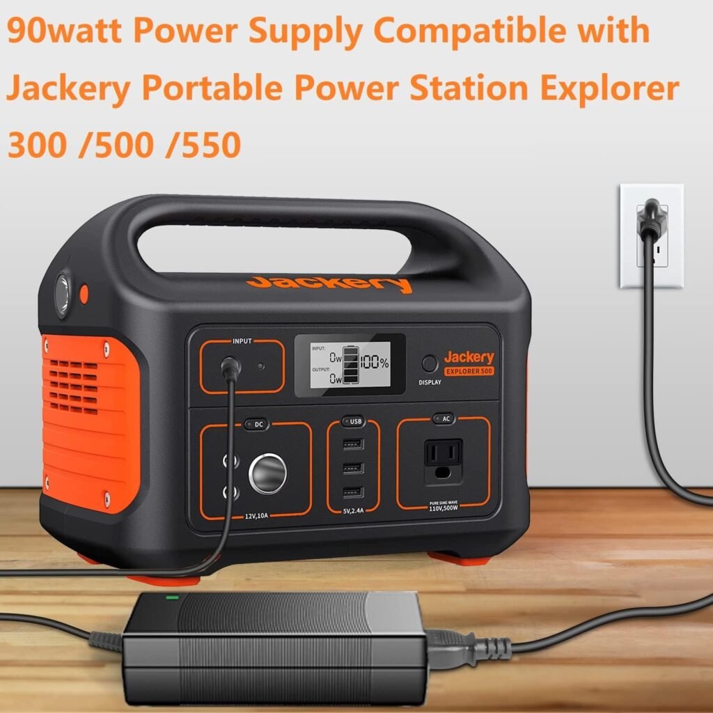for Jackery 300/500/550 Charger,MJPOWER 24V 90W AC Adapter for Jackery Portable Power Station Explorer 300 500 550 E300 E500 E550 Solar Generator 293Wh 518Wh 550Wh Lithium Battery Power Supply Cord