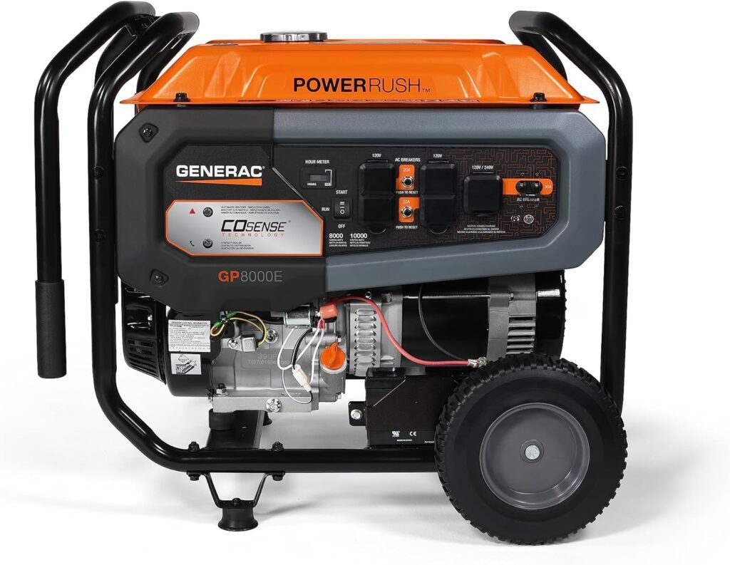 Generac 7680 GP6500 6,500-Watt Gas-Powered Portable Generator with Co-Sense Technology - Ideal for Emergency Backup Power and Job Sites