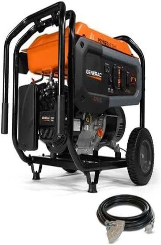 Generac 7681 GP6500 6,500-Watt Gas-Powered Portable Generator - PowerRush Technology for Increased Starting Capacity - Reliable and Durable - Easy Transport and Maintenance - Includes Cord,Orange