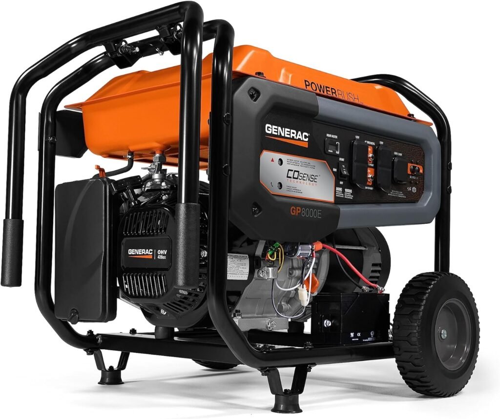 Generac 7686 GP8000E 8,000-Watt Gas-Powered Portable Generator - Electric Start - Durable Design and Reliable Power for Emergencies and Recreation - 49 State Compliant