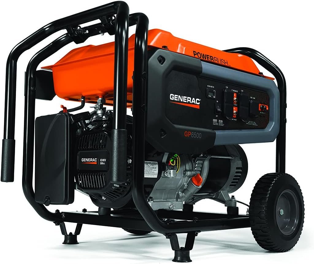Generac 7690 GP6500 6,500-Watt Gas-Powered Portable Generator - Powerrush Advanced Technology - Reliable Power for Emergencies and Recreation - 49-State Compliant