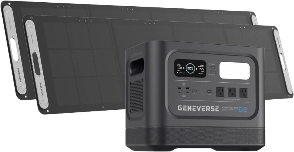 Geneverse 2419Wh (1x2) LiFePO4 Solar Generator Bundle: 1X HomePower TWO PRO Portable Power Station (3X 2200W AC Outlets) + 2X 200W Solar Panel. Quiet, Indoor-Safe Backup Battery Generator For Home