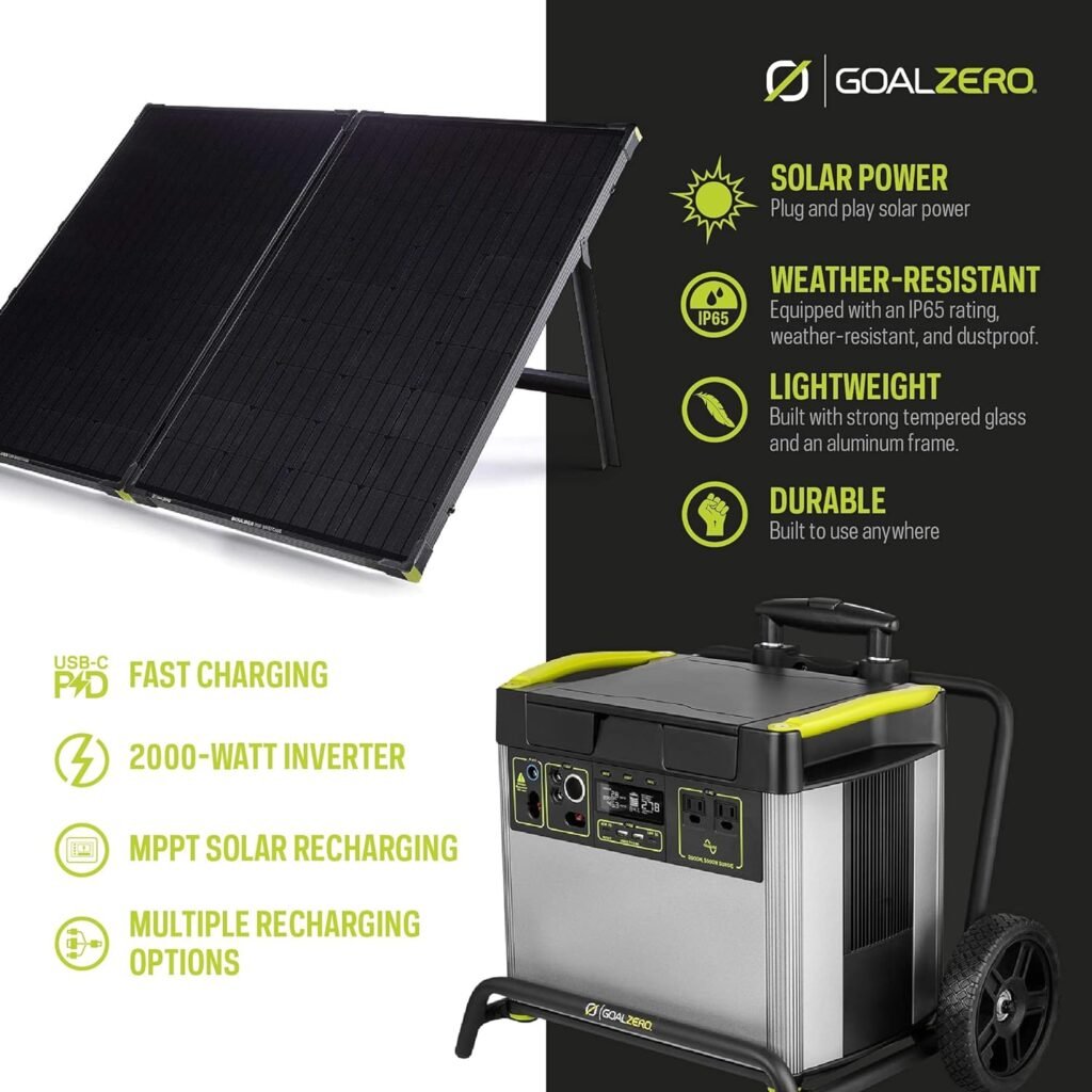 Goal Zero Yeti Portable Power Station - Yeti 3000X w/ 3,032 Watt Hours Battery, USB Ports  AC Inverter - Includes Boulder 200 Solar Panel - Rechargeable Generator for Camping, Outdoor  Home Use