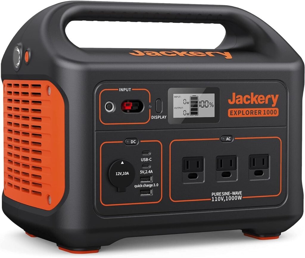 Jackery Portable Power Station Explorer 1000, 1002Wh Solar Generator (Solar Panel Optional) with 3x110V/1000W AC Outlets, Solar Lithium Battery Pack for Outdoor RV/Van Camping, Emergency (Renewed)