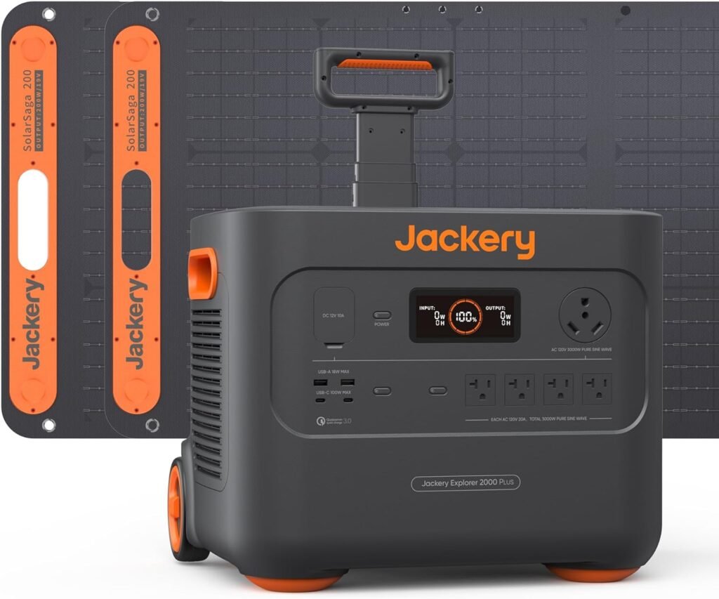 Jackery Solar Generator 2000 Plus 400W, 2042Wh LiFePO4 Battery 3000W Output, Portable Power Station with 2X200W Solar Panel, Fast Charging in 2H, Expandable for Outdoor RV Camping and Home Emergency