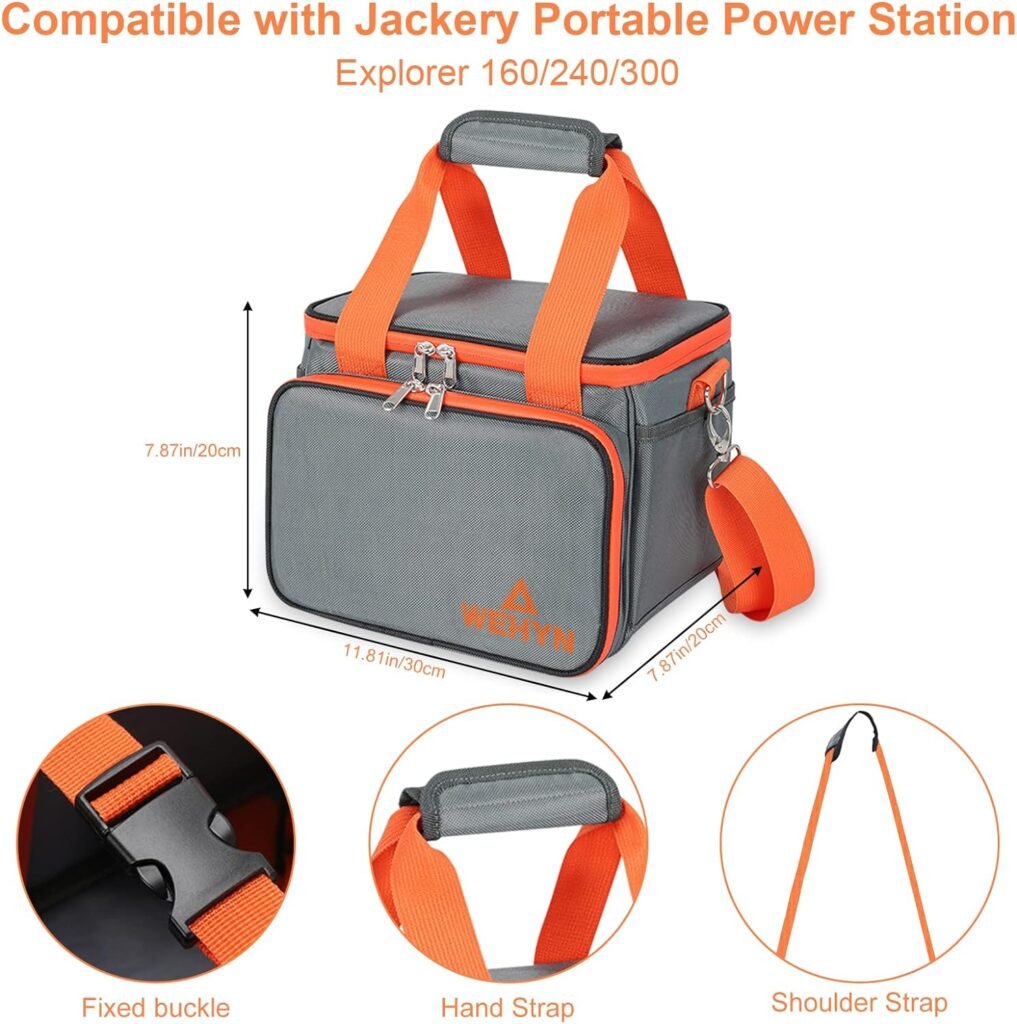 Liphontcta Travel  Business Carrying Case Bag Compatible with Jackery Explorer 160/240/300, ECOFLOW River Mini and Bluetti EB3A, with Waterproof Bottom and Front Pockets and 3 in 1 Retractable USB