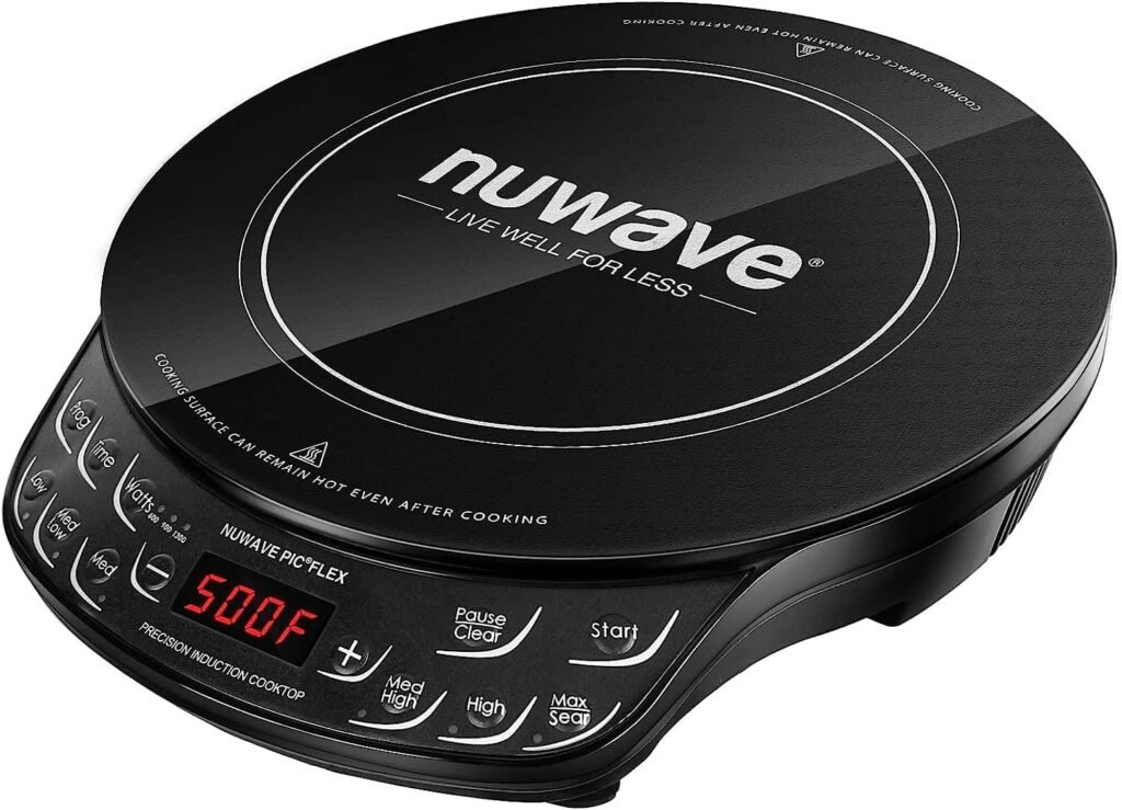 Nuwave Flex Precision Induction Cooktop, 10.25” Shatter-Proof Ceramic Glass, 6.5” Heating Coil, 45 Temps from 100°F to 500°F, 3 Wattage Settings 600, 900  1300 Watts (Renewed)
