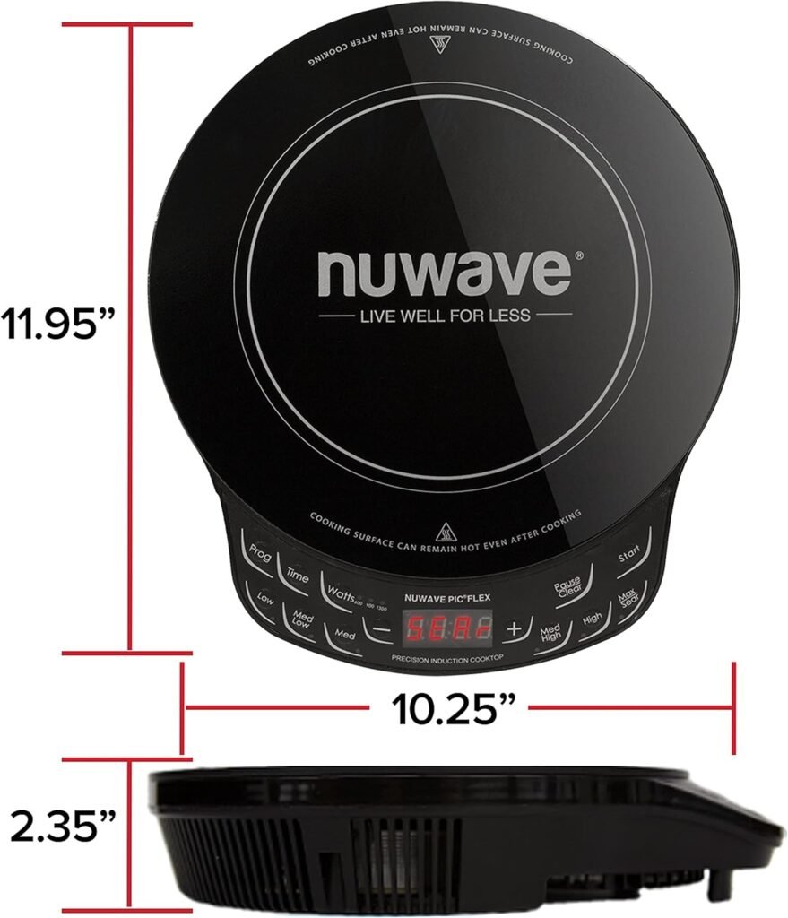 Nuwave Flex Precision Induction Cooktop, 10.25” Shatter-Proof Ceramic Glass, 6.5” Heating Coil, 45 Temps from 100°F to 500°F, 3 Wattage Settings 600, 900  1300 Watts (Renewed)
