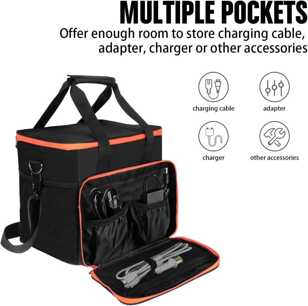 OUPES 1200W Solar Generator Carrying Bag, Compatible with Jackery Portable Power Station, Camping Generator 600/1200, with 7 Pockets for Outdoor Charging Cable, Home Storage
