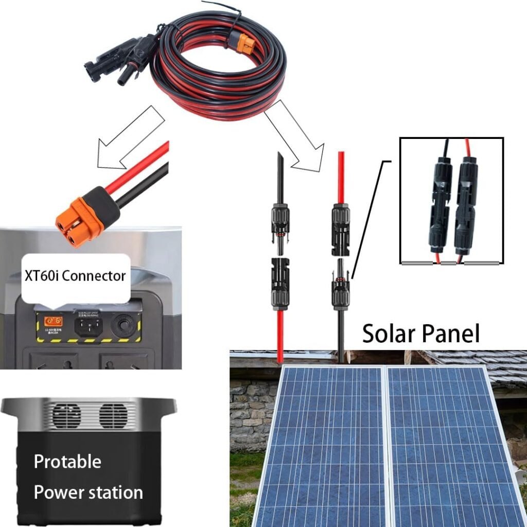 Solar to XT60i Charging Cable 25FT 12AWG Solar Charge Cable Solar Connector to XT60i Adapter Compatible for EcoFlow River Delta 2 Pro Max Bluetti EB55 Anker 757 767 Power Station Solar Panel