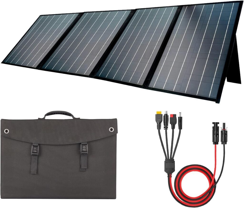 120W Portable Solar Panel With MC4 DC XT60 Anderson Connector Foldable Solar Charger With 5V USB 18V Type-C, 4 Kickstands, Waterproof Solar Panel Kit For Solar Generator Power Station Camping Lighting