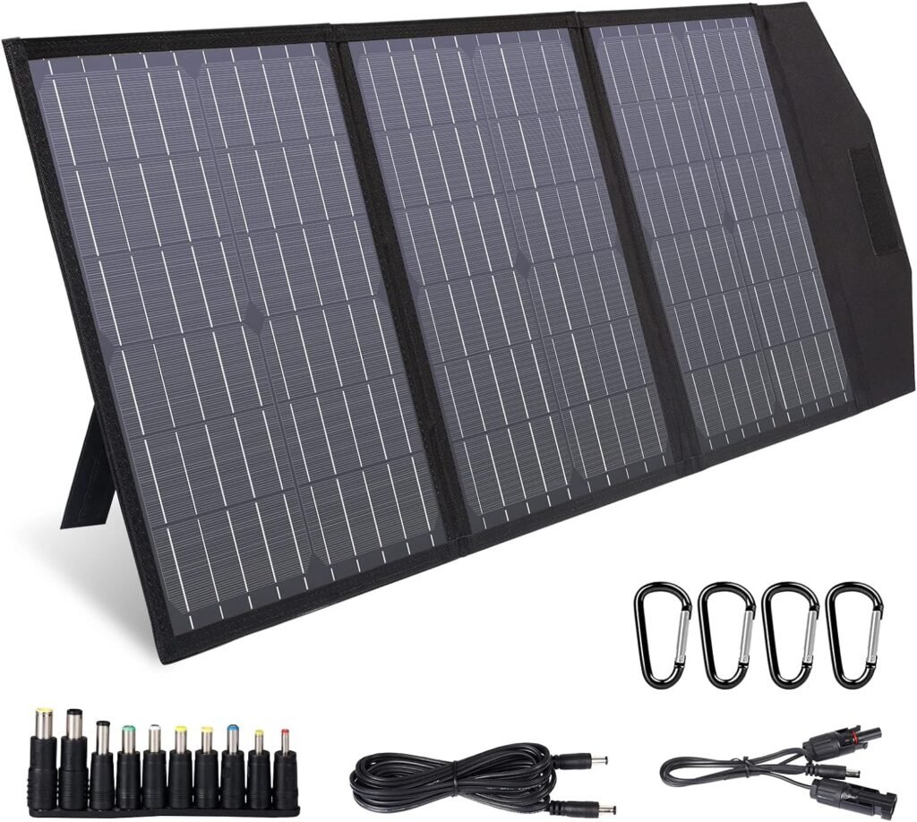 MARBERO 60W Foldable Solar Panel for Portable Power Station Solar Generator Portable Solar Panel QC3.0/PD 60W USB Port DC Output(10 Changeable Adapters) for Home, Camping, Travel, RV Trip
