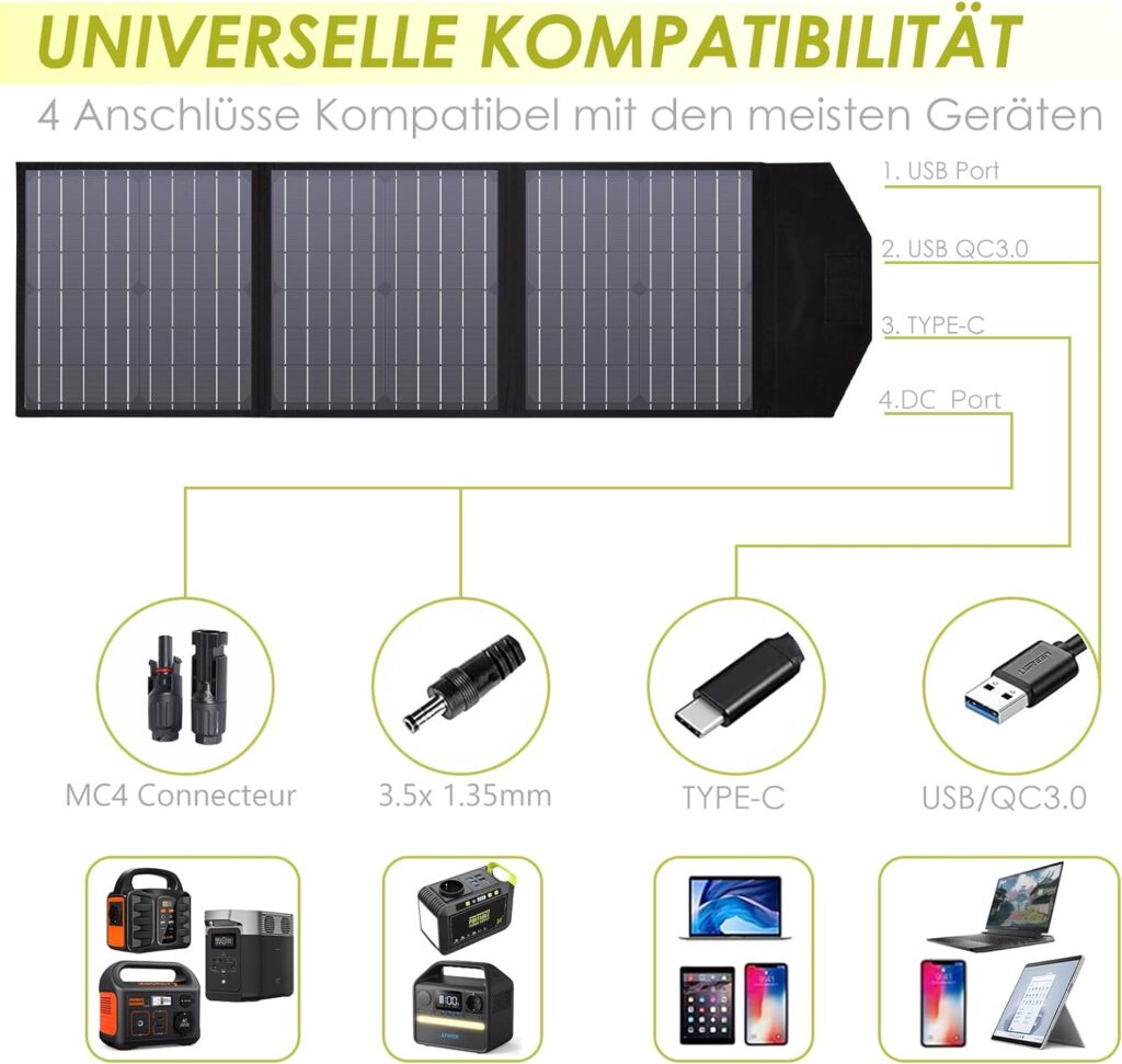 MARBERO 60W Foldable Solar Panel for Portable Power Station Solar Generator Portable Solar Panel QC3.0/PD 60W USB Port DC Output(10 Changeable Adapters) for Home, Camping, Travel, RV Trip