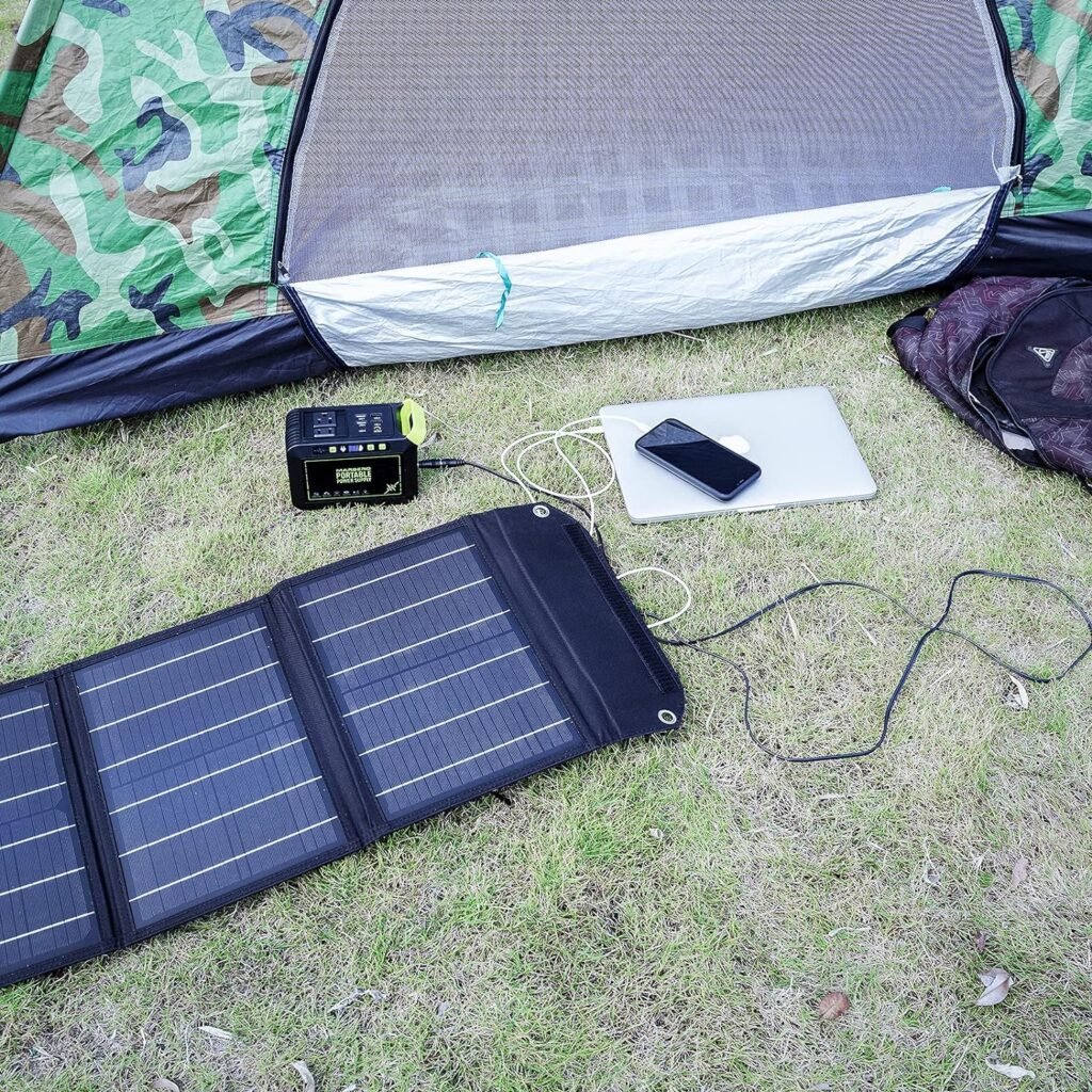 MARBERO Foldable Solar Panel 60W for Portable Power Station Solar Generator Portable Solar Panel QC3.0/PD 60W USB Port DC Output(10 Changeable DC Adapters) for Home, Camping, Travel, RV Trip