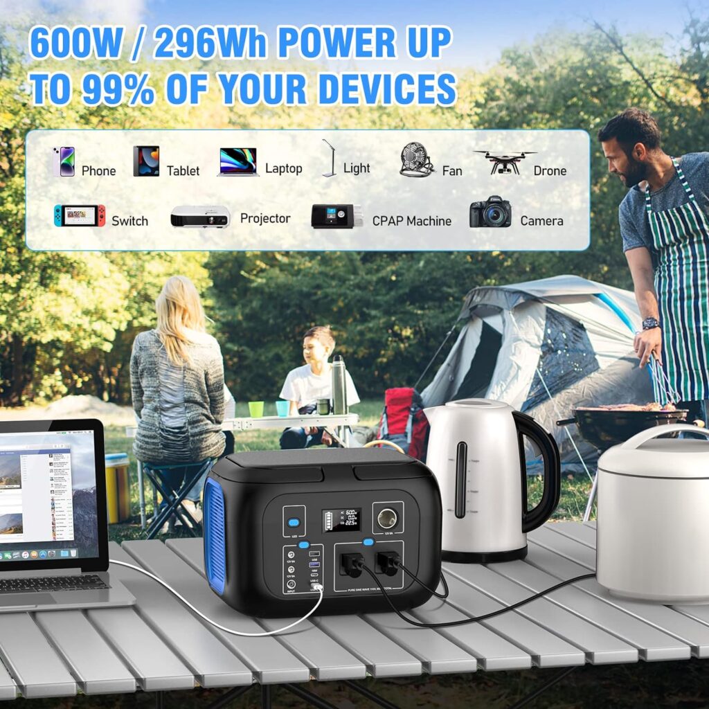 Portable Power Station 300W Power Bank with AC Outlet 228Wh Solar Generator with LED Light Portable Generators 9 Outputs Battery Backup Power Supply for Outdoor Camping Travel Emergency