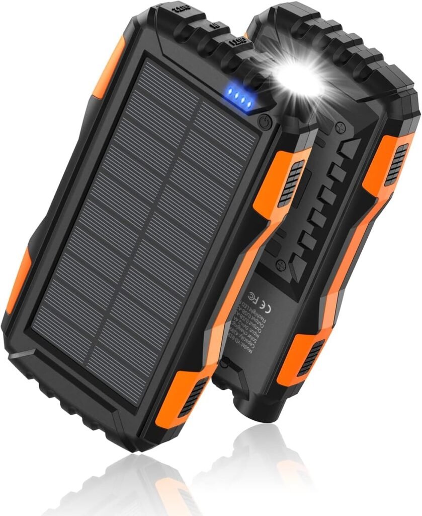 Power-Bank-Solar-Charger - 42800mAh Portable Charger,Solar Power Bank,External Battery Pack 5V3.1A Qc 3.0 Fast Charger Built-in Super Bright Flashlight (Orange)