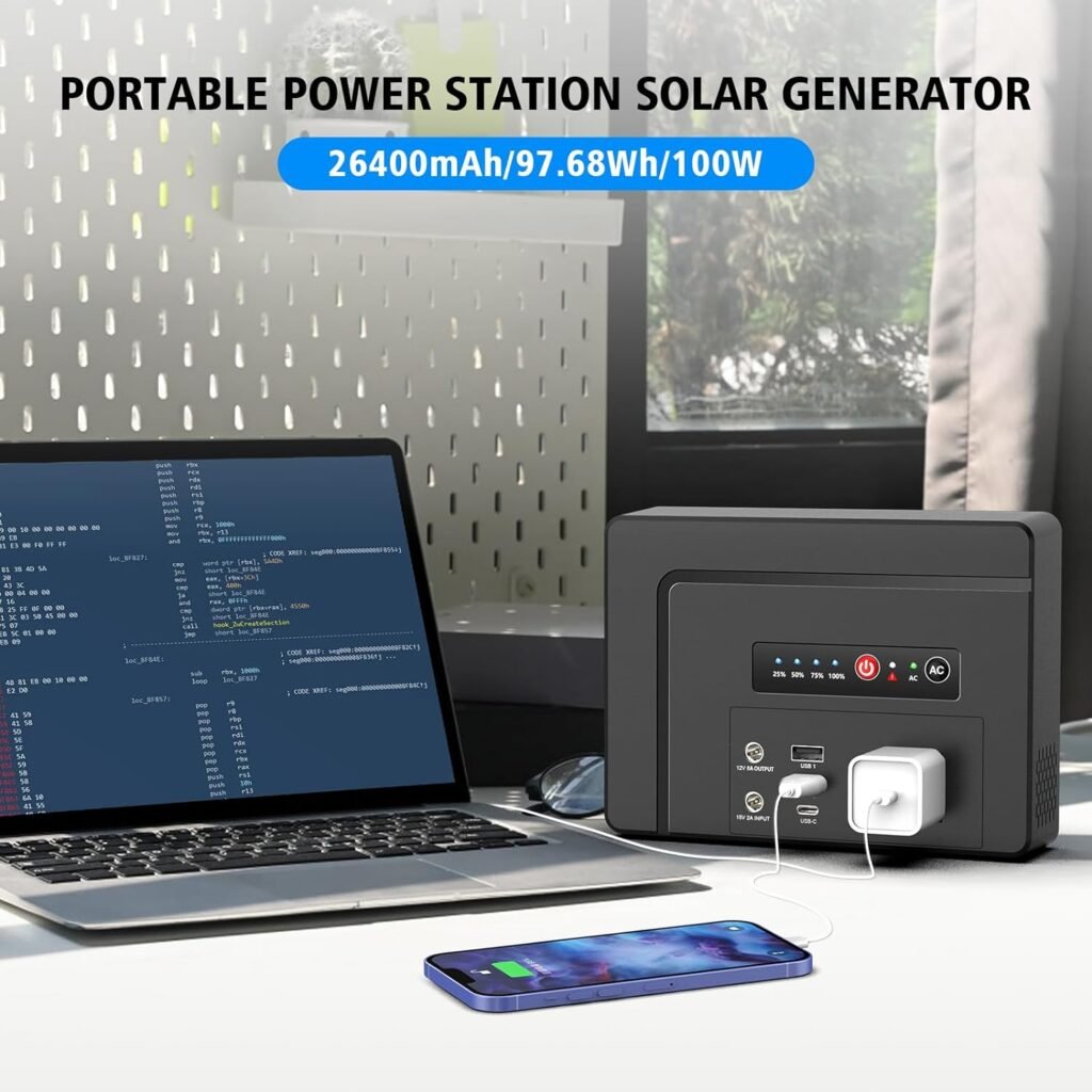 Powkey Portable Power Station 200W, 146Wh Portable Solar Generator Battery Pack with 2 Pure Sine Wave AC Outlets/4 USB A/1 DC Port, Lithium Battery Backup Power Supply for Camping Travel Outdoor Home
