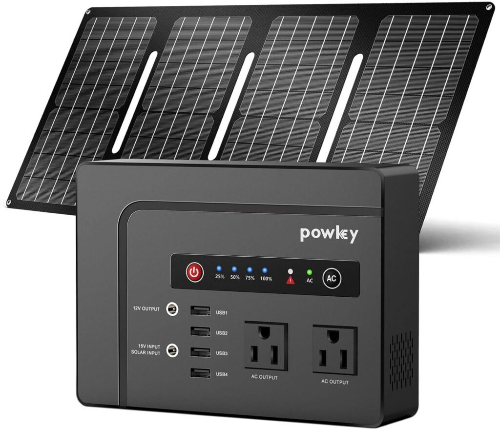 Powkey Solar Generator with Panel, 146Wh/200W Portable Power Station with Solar Panel 40W, 110V Pure Sine Wave DC/USB/AC Outlet Electric Generator Battery Backup for Outdoor Camping Emergency Home Use