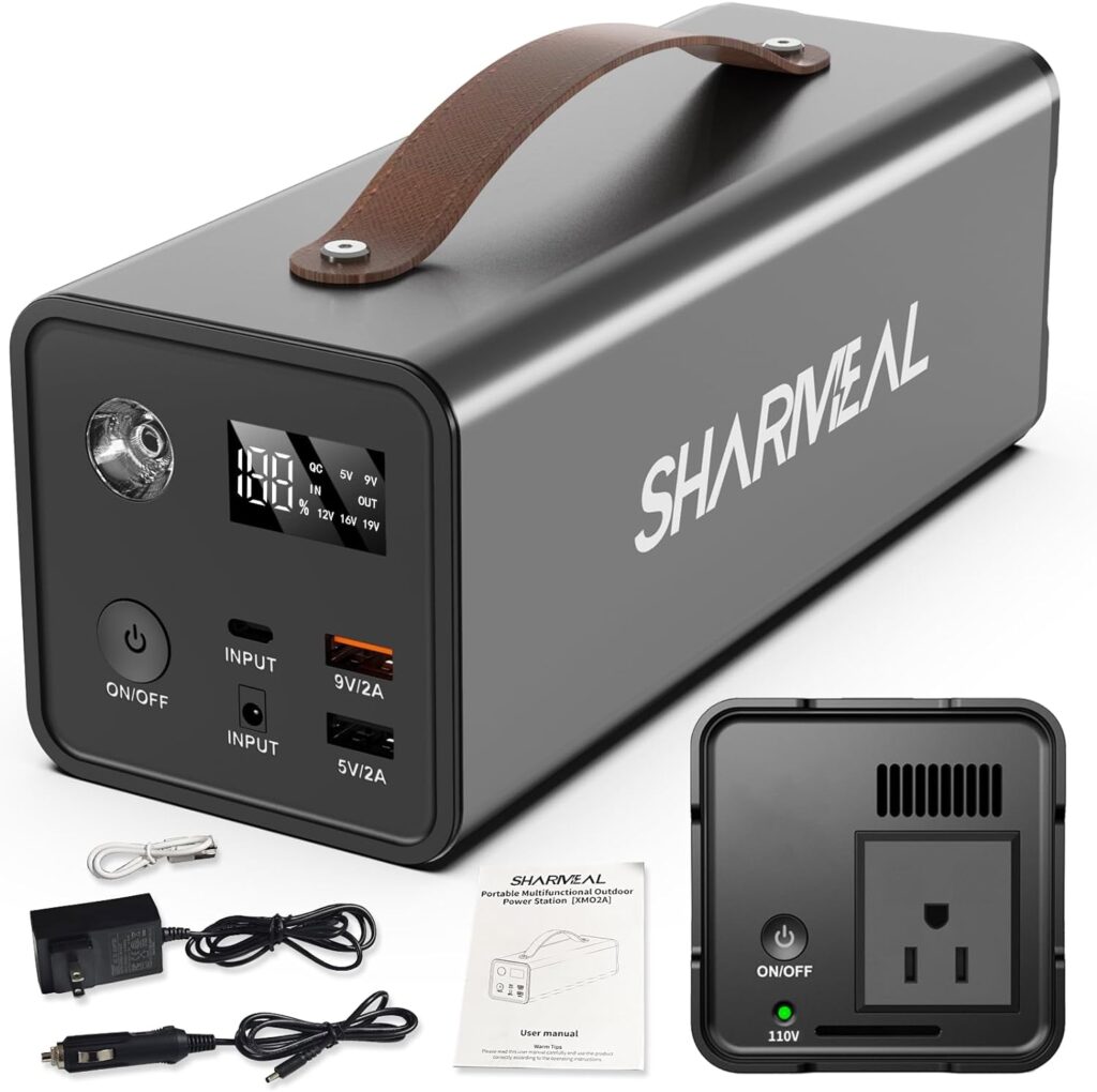Sharmeal 118Wh Portable Power Station, 110V/200W Pure Sine Wave Camping Solar Generator, AC Outlet Backup Lithium Battery for CPAP Home Camping Emergency Backup(Solar Panel Not Included)