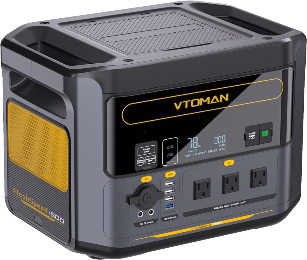 VTOMAN FlashSpeed 1500 Portable Power Station 1500W (3000W Peak), 1548Wh Backup LFP Battery Generator, Expandable To 3096Wh, Recharge 0-100% within 1 Hour, for Electric Backup  Blackout Emergency