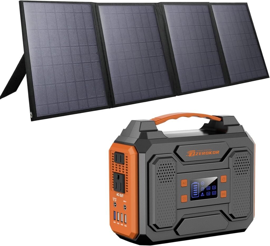 ZeroKor Solar Generator with Panel, 300W Portable Power Station with Solar Panel 40W, 110V Pure Sine Wave AC Outlet Electric Generator for Home Use Outdoor RV Camping