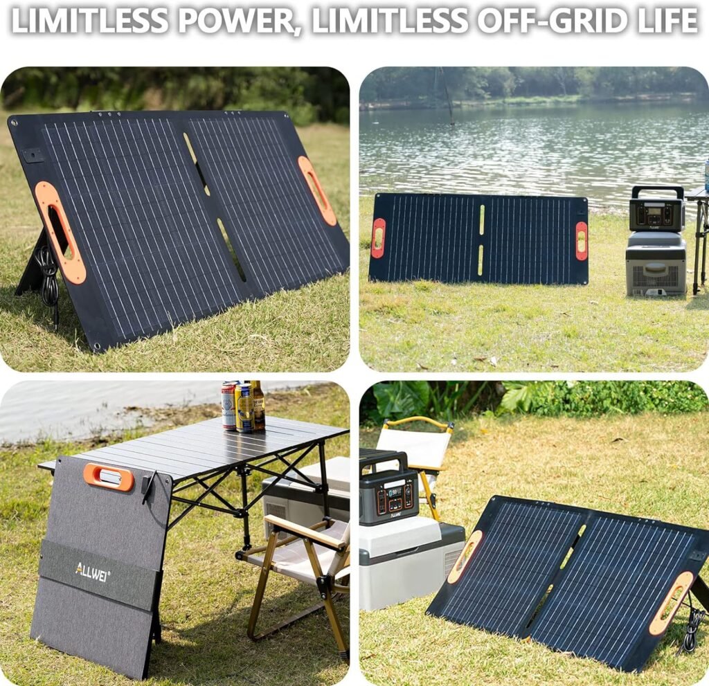 ALLWEI 100W Portable Solar Panel for 300/500 Power Station Solar Generator, 18V Foldable Solar Battery Charger with Adjustable Kickstand, Waterproof IP68 for Camping Trip Outdoor RV Blackout