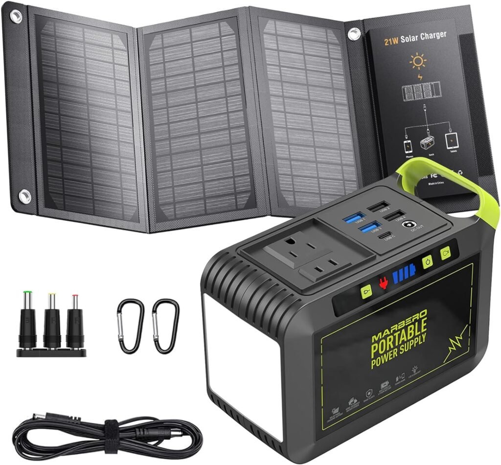 MARBERO 88Wh Portable Power Station 24000mAh Camping Solar Generator with 21W Solar Panel for CPAP Home Camping Emergency Backup