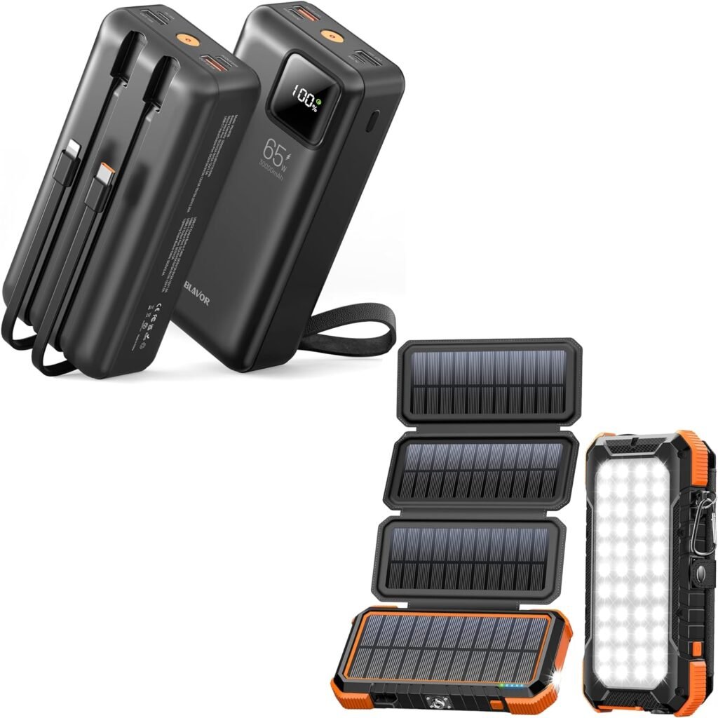 BLAVOR 30000mah 65W Laptop Power Bank  20000mAh Solar Power Bank Bundle(Orange+Black