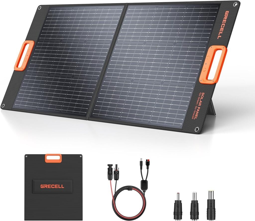 GRECELL 100W Portable Solar Panel for Power Station Generator, 20V Foldable Solar Cell Solar Charger with High-Efficiency Battery Charger for Outdoor Camping Van RV Trip