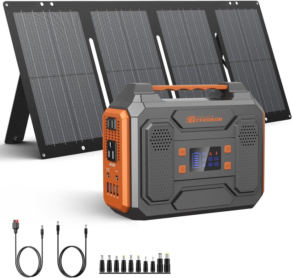 Portable Solar Generator, 300W Portable Power Station with Foldable 60W Solar Panel, 110V Pure Sine Wave, 280Wh Lithium Battery Pack with DC AC Outlet for Home Use RV Outdoor Camping Adventure